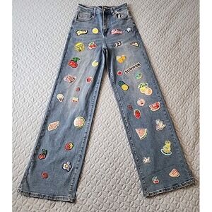 Women's Muy Muy Jeans High Rise Wide Leg Colorful Patches Size Medium NWOT